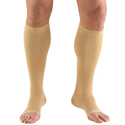 Truform Short Length 30-40 mmHg Compression Stockings for Men and Women, Reduced Length, Open Toe, Beige, Medium