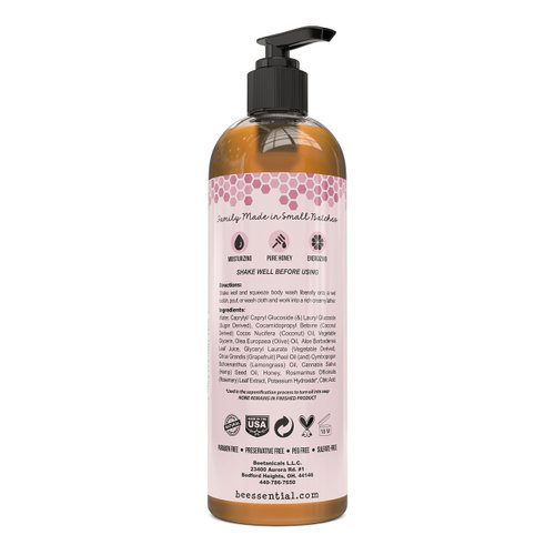 Beessential Natural Body Wash, Grapefruit, Sulfate-Free Bath and Shower Gel with Essential Oils for Men & Women, 16 oz