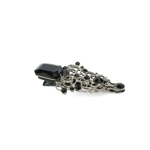 Generic Medium black and silver metal crystal rectangle shaped hair pin alligator clip