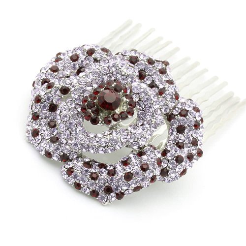 Medium Decorative Hair Comb Rhinestone Crystal Rose Bridal Hair Comb, Puple