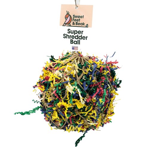 3” Super Shredder Ball Bird Toy - Fun Foraging Toys for Birds w/Colorful Paper & Wooden Treasures - Easy to Hang Shredding Toys for Birds - Bird Shredding Toys for Cockatiels, Parrots & More