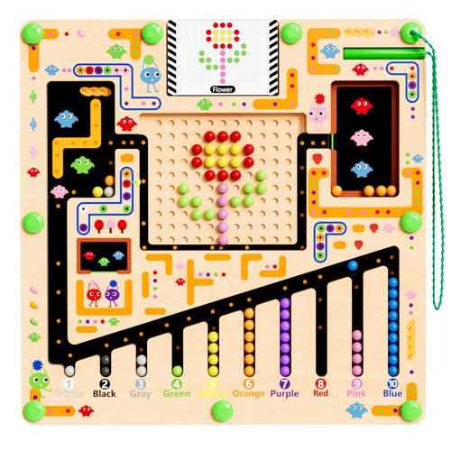 Magnetic Color and Number Maze, Montessori Wooden Color Matching Learning Counting Puzzle Board,Toddler Fine Motor Skills Toys for Boys Girls 3 4 5 Years Old,Preschool Learning Toys