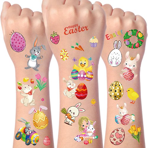 UPINS Easter Temporary Tattoos for Kids, 40 Sheets Easter Eggs Rabbit Sticker for Boys Girls, Easter Stickers for Easter Basket Filler Clothes Accessories School Prize