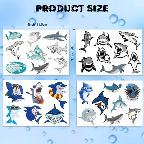 12 Sheets Shark Tattoos for Kids, Qpout Shark Tattoos Temporary for Boys Party Favors, Ocean Temporary Tattoos Sea Tattoos, Fake Tattoos Decorations for Baby Shower Boys Shark Themed Birthday Party