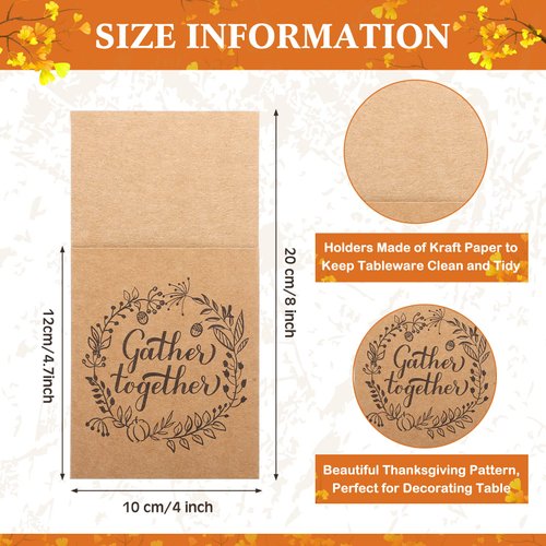 Zhehao 60 Pcs Thanksgiving Cutlery Holder Set Thanksgiving Turkey Utensil Holder Party Utensil Holder Pockets for Autumn Fall Harvest Party Favor Supply Table Decor