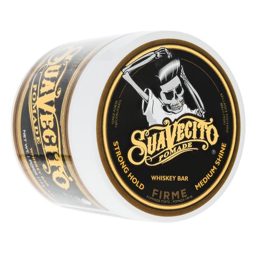 Suavecito Pomade Firme (Strong) Hold Whiskey Bar Scent 4 oz - Pomade For Men - Medium Shine Water Based Wax Like Flake Free Hair Gel - Easy To Wash Out - All Day Hold For All Hair Styles