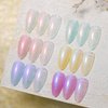 Double Rhythm Glitter Gel Nail Polish Set of 6 Colors Shimmer Reflective Sparkle Nail Polish Nail Art DIY at Home (Mermaid White Pink Blue Green Yellow Purple-Kit8)