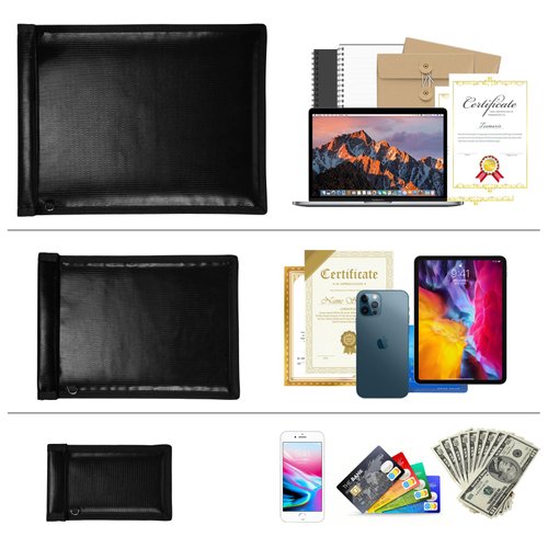 Faraday Bags EMP Proof, Faraday Key Fob Protector for Laptops & Phones & Tablets & Car Keys, Faraday Cage for Anti-Theft Anti-Tracking, Fireproof & Waterproof RFID Signal Blocker Pouch, 4 Pack (Black)