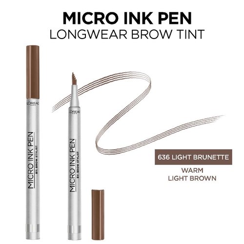 L'Oreal Paris Micro Ink Pen by Brow Stylist, Longwear Brow Tint, Hair-Like Effect, Up to 48HR Wear, Precision Comb Tip, Light Brunette, 0.033 fl; oz.