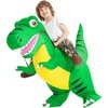 COMIN Inflatable Dinosaur Costume Kids, Ride on T-rex Blow Up Dino Costume Green Funny Dress for Halloween Party 2-3Y
