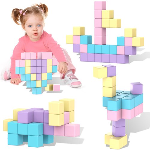 SYSKENI Magnetic Building Blocks Toys for Toddler Girls Boys Age 3-5 5-7 4-8 Macaron Magnetic Blocks Stem Sensory Toys, Preschool Learning Activities Birthday for 3 4 5 6 7 Year Old Boys Girls