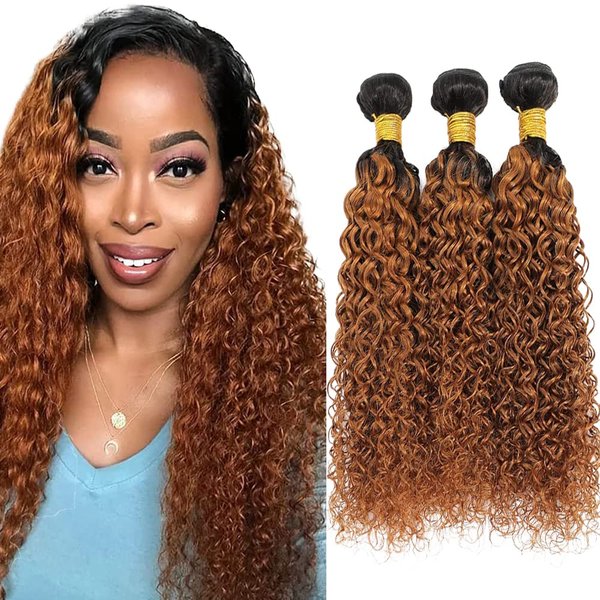 22 24 26 inch Brown Human Hair Bundles Ombre Human Hair Bundles 1b/30 Kinky Curly Bundles Two Tone Black Roots to Brown Bundle Human Hair Extensions