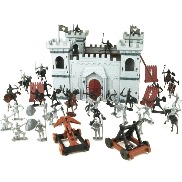 Puuraise DIY Castle Fort Building The Medieval Times Middle Ages Military Model Kit Set and Figures Soldier Knight Simulated Siege War of Attack (Type C)