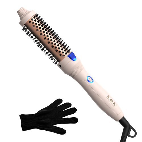 K&K 1.25 inch Thermal Brush Volumizing Brush Heated Curling Ceramic Tourmaline Ionic Curling Iron Quick Heating Makes Dual Voltage Travel-Friendly Straightening Round Design 30S heating up