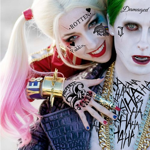 EGMBGM 6 Sheets Joker Temporary Tattoos For Men Women Girls Adults Halloween Makeup Kit, HQ Damaged Joker Tattoos Hand, Joker Face Tattoos Halloween Costume Prison Prisoner Gothic Inmate Tatoos