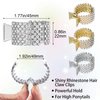 HINZIC 3PCS 1.77Inch Rhinestone Crystal Bling Hair Claw Clips Small Metal Shark Pearl Hair Barrettes High Ponytail Buckle Holder for Women Party Prom(Gold, Silver)