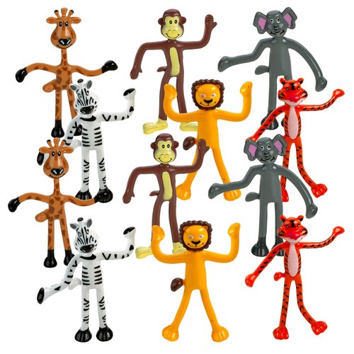 Bendable Zoo Animal Figures Toys - 12 Pack - Durable Plastic Jungle Animals Figures - Engaging & Bendable Rainforest Creature Toys - Educational Fun for Kids and Stress Relief Solution