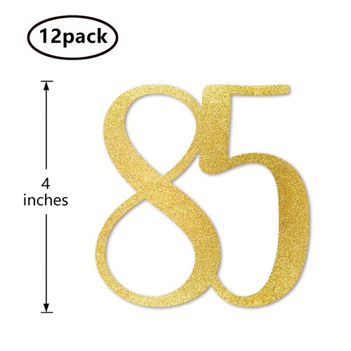 Gold Glitter 85th Birthday Centerpiece Sticks, 12-Pack Number 85 Table Topper Anniversary Party Decorations