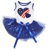 Petitebella USA Twins Heart Puppy Dog Dress (White/Blue Sequins, Medium)