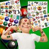 107 PCS Snooker Billiards Themed Temporary Tattoos Themed Birthday Party Decorations Favors Supplies Decor Cute Pool Ball Sports Tattoo Stickers Gifts for Game Kids Boys Girls School Rewards Carnival