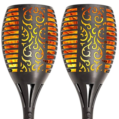 WBM Smart Solar Torch Light with Flickering Flame, Outdoor Solar Lights for Yard, with 96 LED Torches, 43 Inches Long, Waterproof LED Night Light - 2 Pcs