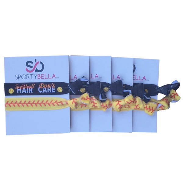 Softball Hair Accessories, Set of 5 Girls Softball Hair Don’t Care Hair Ties, Softball Team Gifts, Exchange Gifts or Softball Party Favors