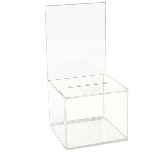 Acrylic Charity Donation Ballot box Fundraising Coin collection Tip box 5" x 5" x 4" office Suggestion Box Piggy Bank ticket bucket with 4" x 6" Sign Poster Display area(2 Pack)