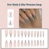 ANDGING Silver Press on Nails Stiletto Medium Long Fake Nails with Glitter Rhinestone Design Glue on Nails False Nails with Glue Full Cover Nail Press ons Reusable Stick on Nails for Wedding Birthday