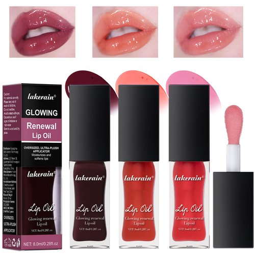 DENESTUP 3 Colours Hydrating Lip Tinted Oil, Moisturizing Crystal Jelly Lip Gloss Ultra-Shiny Finish Soften & Smoothes Lips Texture Plumping Liquid Lipstick for Girls and Women