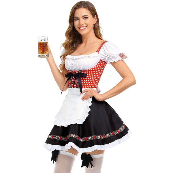 HiZiTi Oktoberfest Costumes Women Dirndl Dresses 2Pcs German Dresses for Oktoberfest Festival Bavarian Costume Beer Carnival M