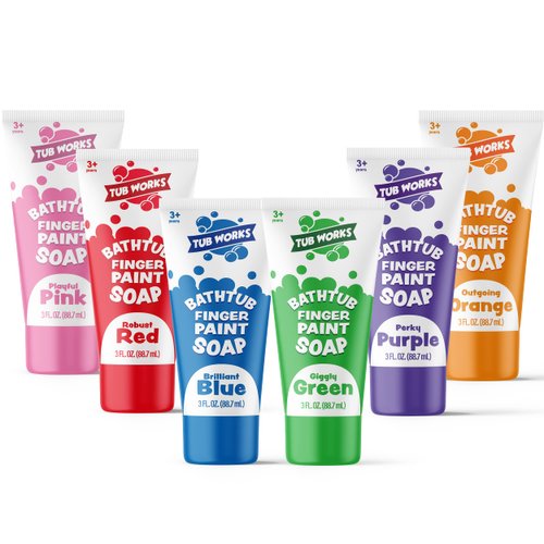 Tub Works® Bathtub Finger Paint Soap, Classic 6 Pack | Non-Toxic | Washable Bathtub Paint for Finger Painting on Tub Walls | Ideal Toddler Bath Toys for Creative Play | Easy to Clean, Fun Bath Paint