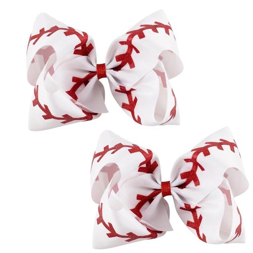 Glitter Sequin 4.5 Inch Grosgrain Ribbon Hair Clips with Baseball and Cheerleading Bows - 2PCS Alligator Clips for Girls and Toddlers