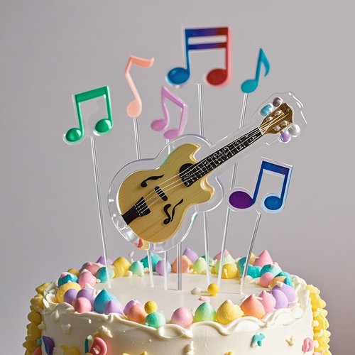 ZEIZOMZER Guitar Cake Topper Kit (7 Pcs), Acrylic Music Cake Toppers, Music Themed Cake Decoratio...