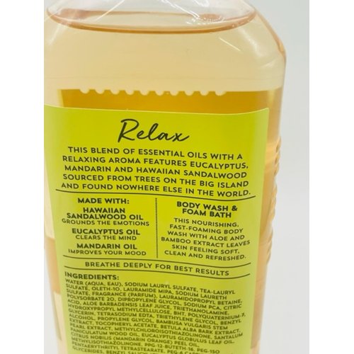 Hawaiian Sandalwood + Eucalyptus + Mandarin Aromatherapy Relax Foam Bath Body Wash 10 Ounce Full Size Bottle