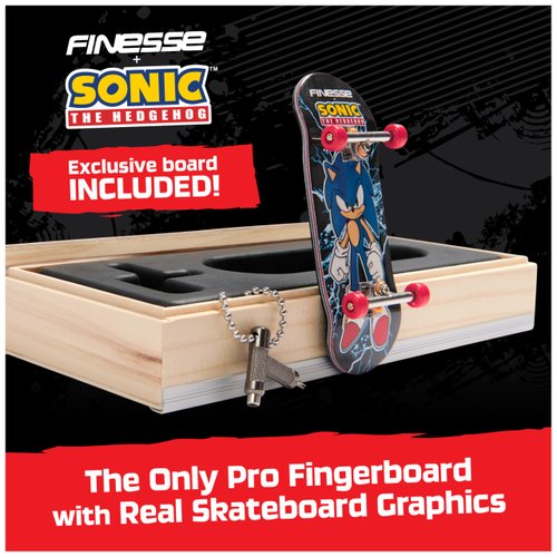 TECH DECK, Finesse X Sonic The Hedgehog Pro Series Finger Board with Storage Display, Built for Pros; Authentic Mini Skateboards, Kids Toys for Ages 6 and up