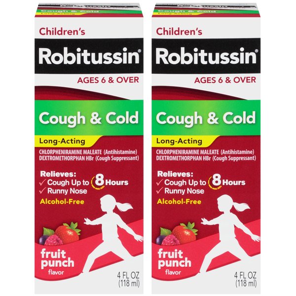 Robitussin Children's Cough & Cold Long-Acting Liquid Fruit Punch 4 oz (Pack of 2)