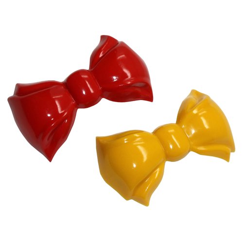Parcelona French Angel Bow Red and Yellow Small 2” Celluloid Set of 2 Hair Clip Barrettes for Girls