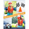 24 Pcs Kids Race Car Driver Costume Set Include Racer Vest Car Cap Pull Back Cars Toy Model Set Traffic Cones and Racing Checkered Flag for Boys Girls Race Car Theme Birthday Party Supplies