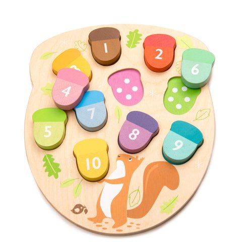Tender Leaf Toys - How Many Acorns? - Count to 10 Number Wooden Puzzle Game - Counting, Sorting Activity Game for Children, Playroom, Montessori, Classroom, & Activity Room Toys