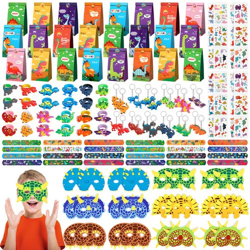 INNOCHEER Dinosaur Party Favors, Dinosaur Birthday Decorations 24 Pack Dinosaur Party Supplies Dinosaur Party Decorations, Dinosaur Goodie Bags for Birthday Party Favors for Kids 3-5 4-8 8-12 Dino