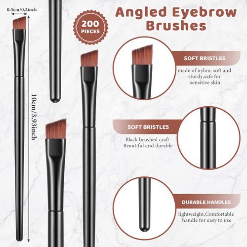 200 Pieces Disposable Angled Eyebrow Brushes Bulk Brow Tint Brushes Eye Makeup Brush Eyeliner Brush Tinting for Women Girls Salon Beauty Cosmetic Make up Tool Esthetician Supplies