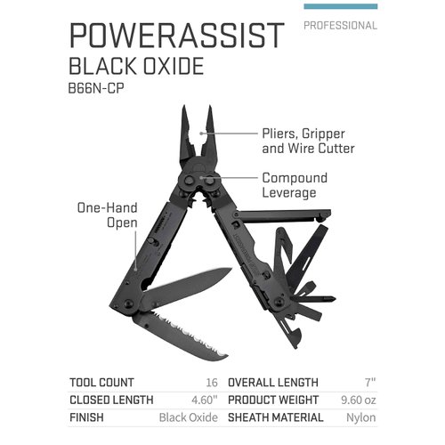 SOG Multi-Tool Pliers- PowerAssist Multi-Tool Pocket Knife and Utility Tool Set with 16 Lightweight Specialty Tools and EDC Sheath (B66N-CP) , Black