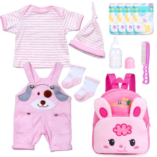 11 Pcs Reborn Baby Doll Clothes for 18-22 Reborn Newborn Dolls Clothes Outfits Accessories with Backpack Baby Girl Doll Clothing Gift Sets