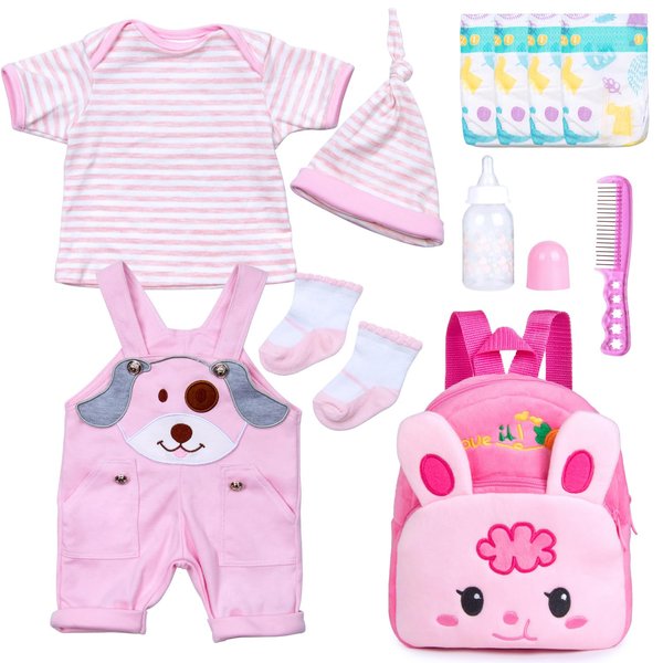 11 Pcs Reborn Baby Doll Clothes for 18-22 Reborn Newborn Dolls Clothes Outfits Accessories with Backpack Baby Girl Doll Clothing Gift Sets