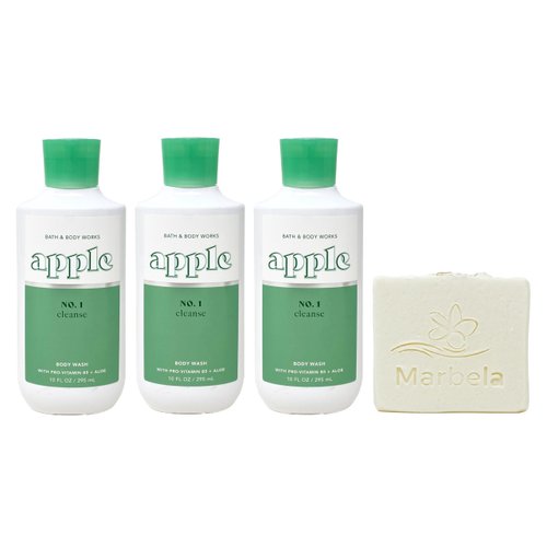 Bath & Body Works Apple 3 Piece Body Wash Value Pack with a Natural Oats Bar Soap - Full Size
