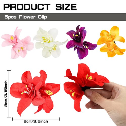 ANRONCH 5 Colors Artificial Flower Hair Clip, Flower Hairpin Hawaiian Plumeria Hairpin for Seaside Holiday, Bridal Hair Accessories Headwear for Woman Girl Lady Kids