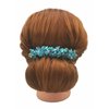 Thai Hair Comb, 4 x 3.5 Inch, Turquoise, Synthetic, Handmade From Thailand, Ornamented Along top of Heading with Stone & Crystal, Ideal for French Twist Hairstyle, Women attending formal events