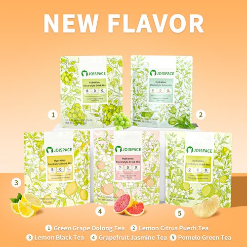 JOISPACE Electrolyte Drink Mix - Variety Pack, Five Tea Flavors - Hydration Powder Packets with Tea Polyphenols & Ascorbic Acid | Non-GMO, Gluten Free, Vegan Electrolytes Powder Packets | 30 Servings