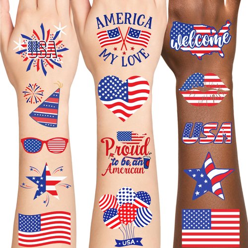 Holiday Temporary Tattoos for Kids Girls Boy Adults, American Holiday Tattoos Stickers, Holiday Party Favors Gifts, Holiday Stocking Stuffers for Kids, Holiday Goodie Bag Stuffers (USA FLAG 2)