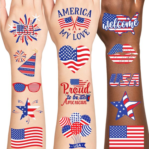 Holiday Temporary Tattoos for Kids Girls Boy Adults, American Holiday Tattoos Stickers, Holiday Party Favors Gifts, Holiday Stocking Stuffers for Kids, Holiday Goodie Bag Stuffers (USA FLAG 2)